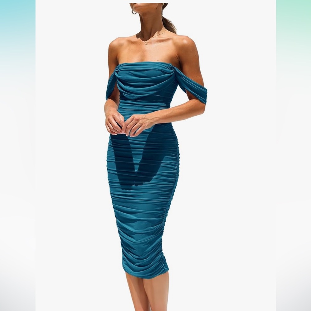 Elegant Strapless Teal Dress